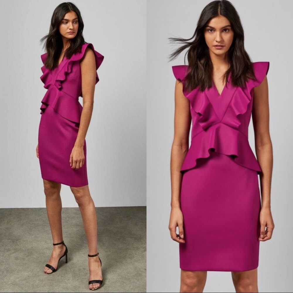 CLEARANCE Ted baker Alair rufffle v neck scuba dress FINAL PRICE - Picture 2 of 13